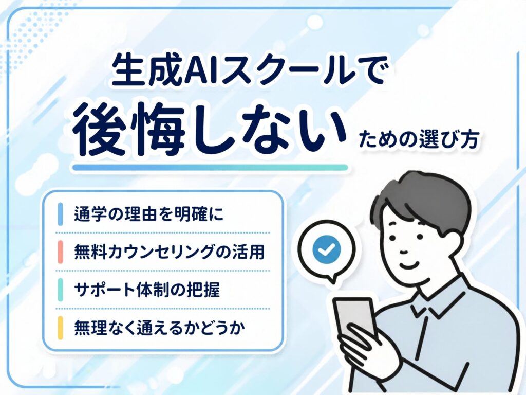 生成AIスクールで後悔しないための選び方を示す画像
